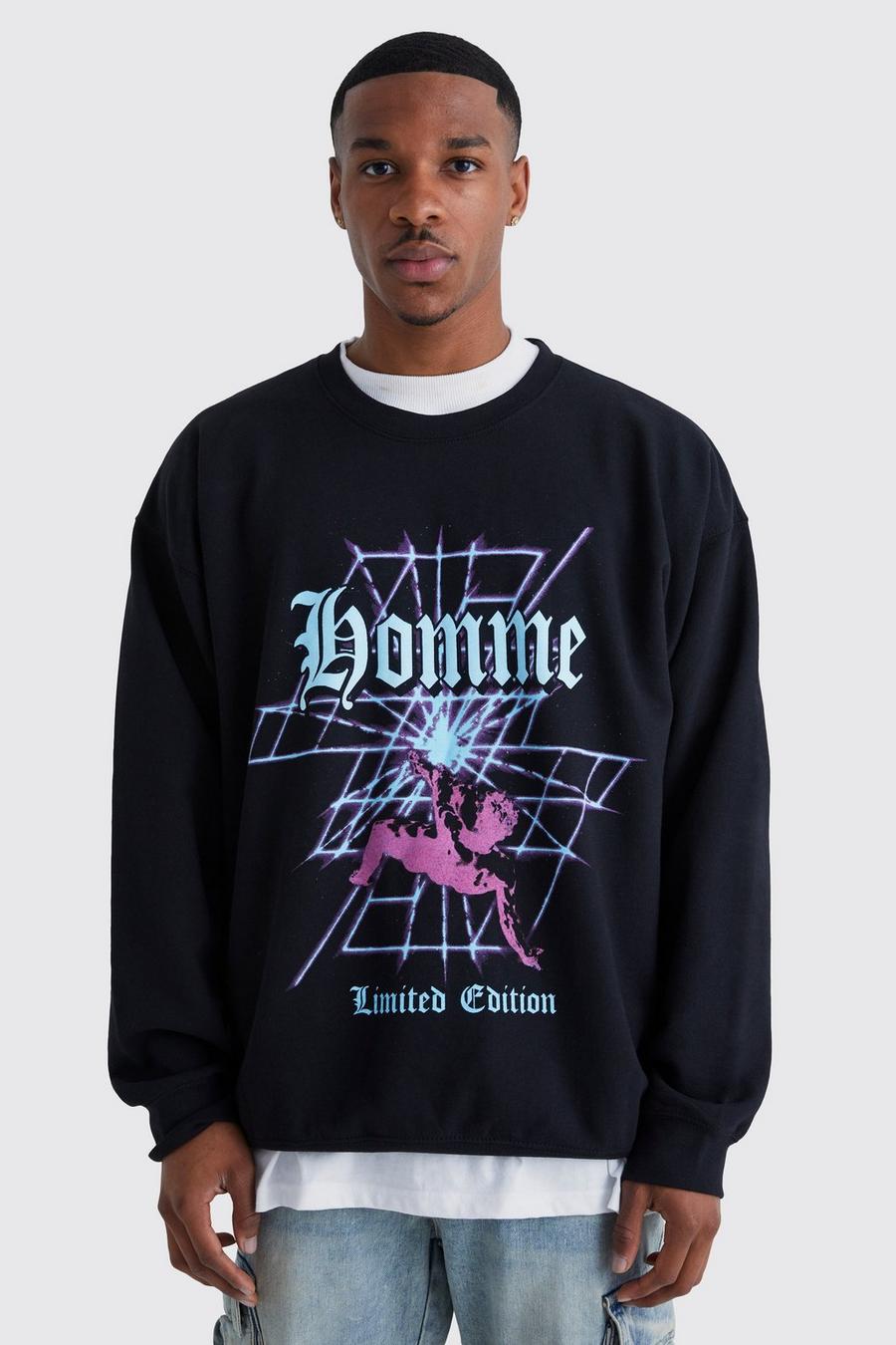 Black Oversized Homme Graphic Sweatshirt image number 1