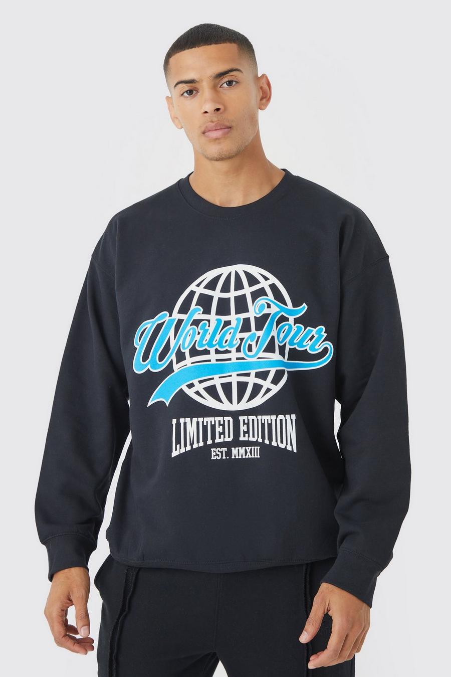 Black Oversized World Tour Sweatshirt image number 1