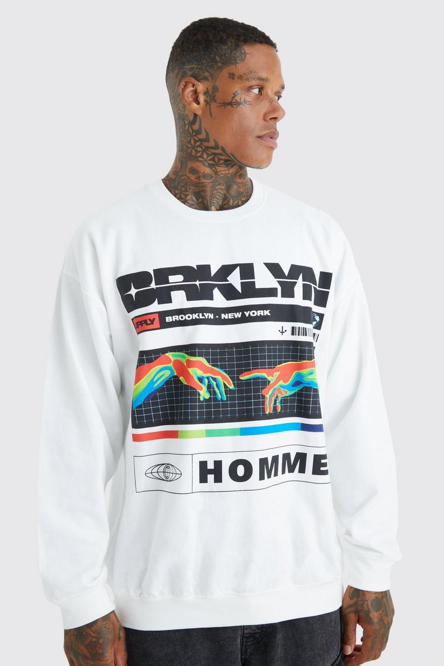 Oversize Sweatshirt mit Brooklyn Print, White image number 1