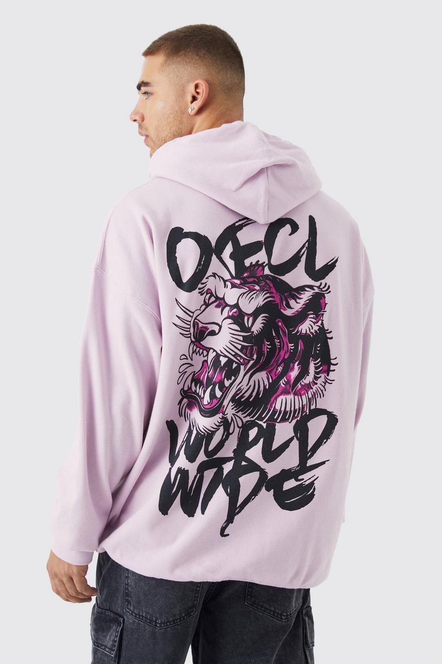Lilac violet Oversized Tiger Graphic Hoodie