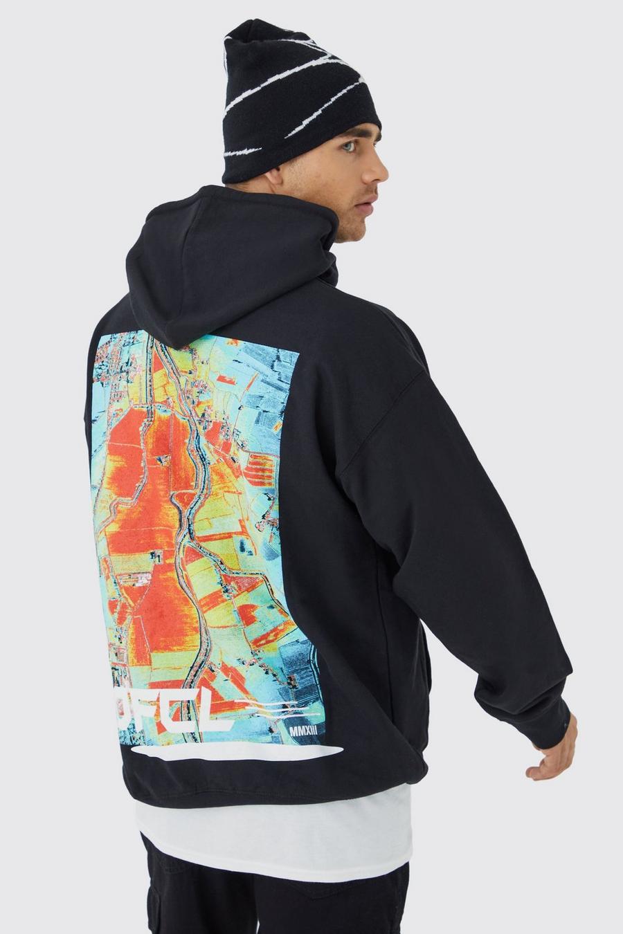 Black Oversized Ofcl Graphic Hoodie image number 1