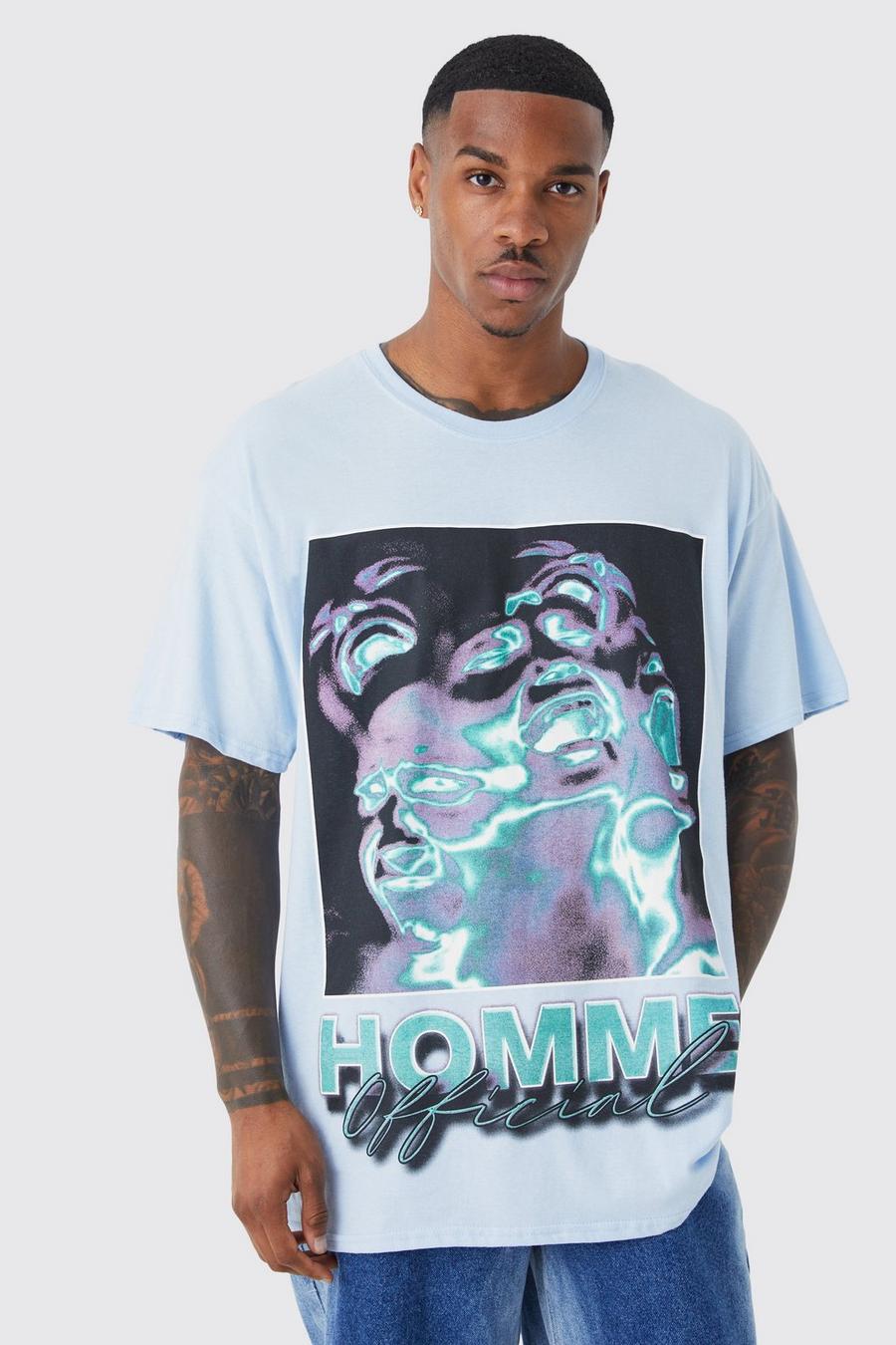 Oversize T-Shirt mit Homme Print, Teal image number 1