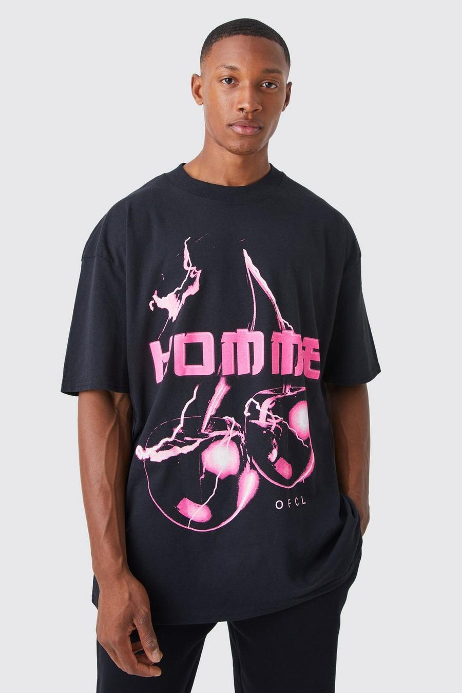 Black Homme Oversize t-shirt med körsbär image number 1