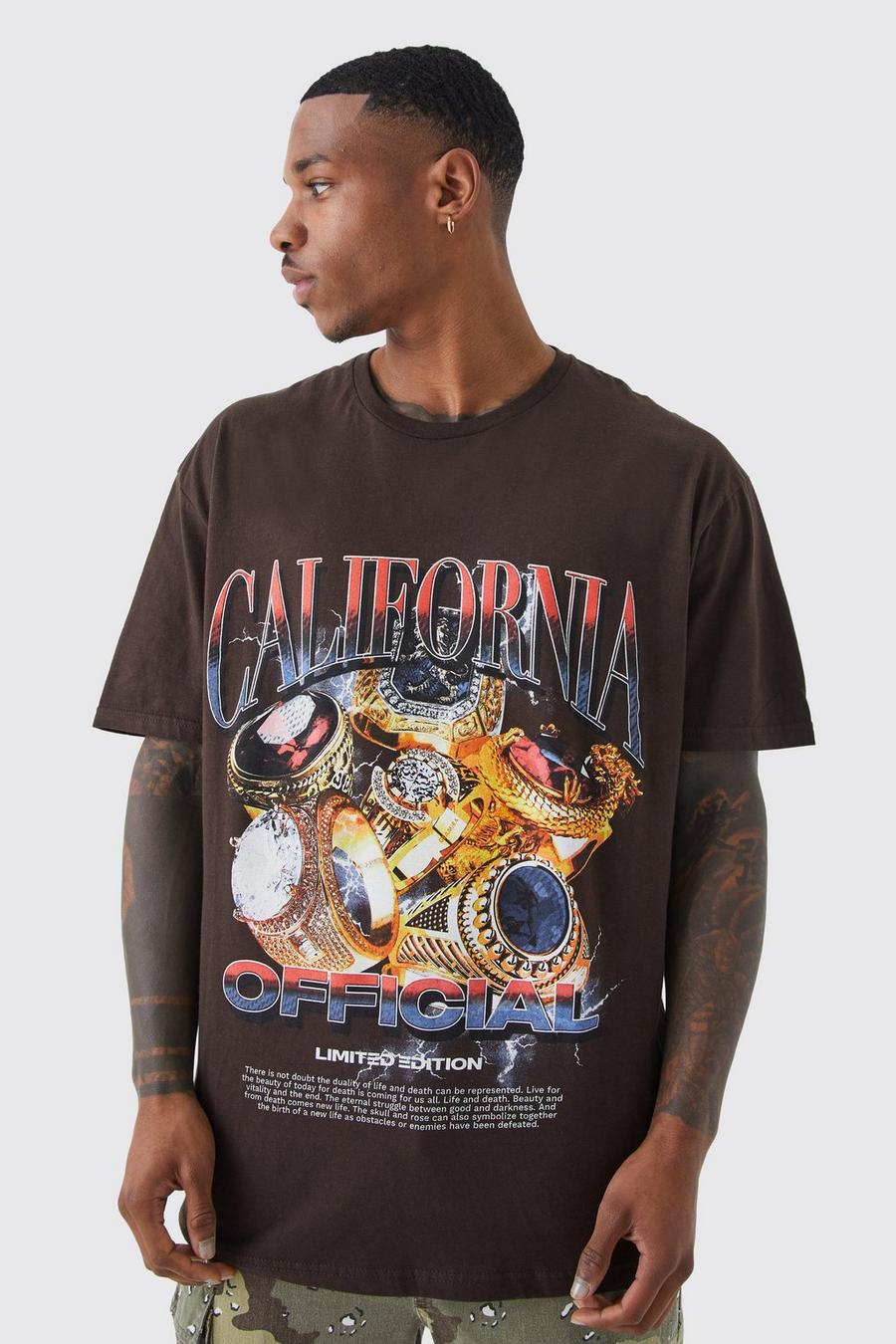 Oversize T-Shirt mit California Print, Chocolate marron