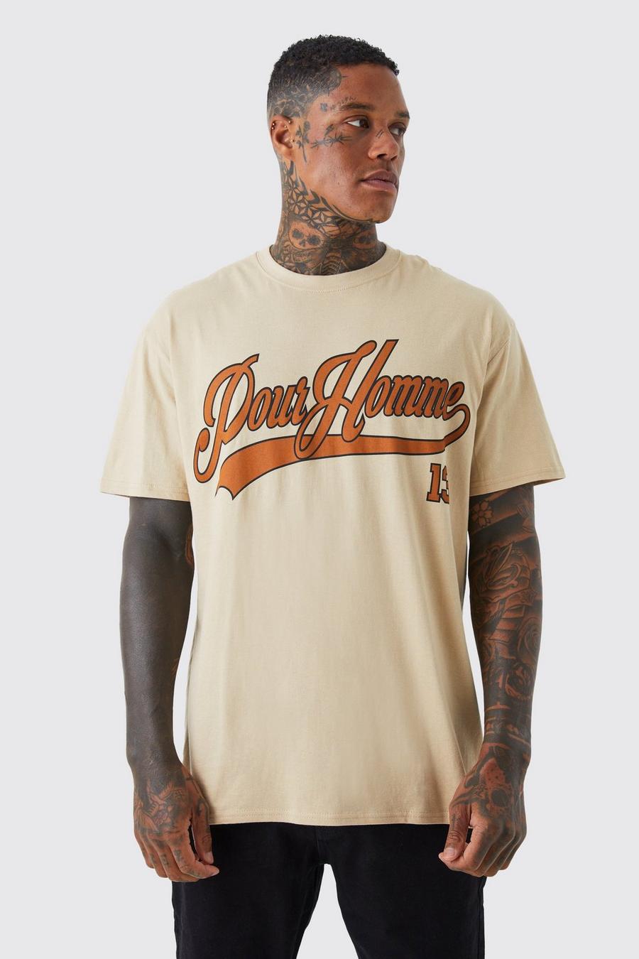 Camiseta oversize con estampado Pour Homme, Sand image number 1