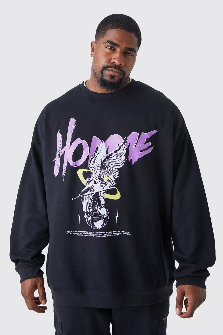 Black nero Plus Oversized Homme Graphic Sweatshirt