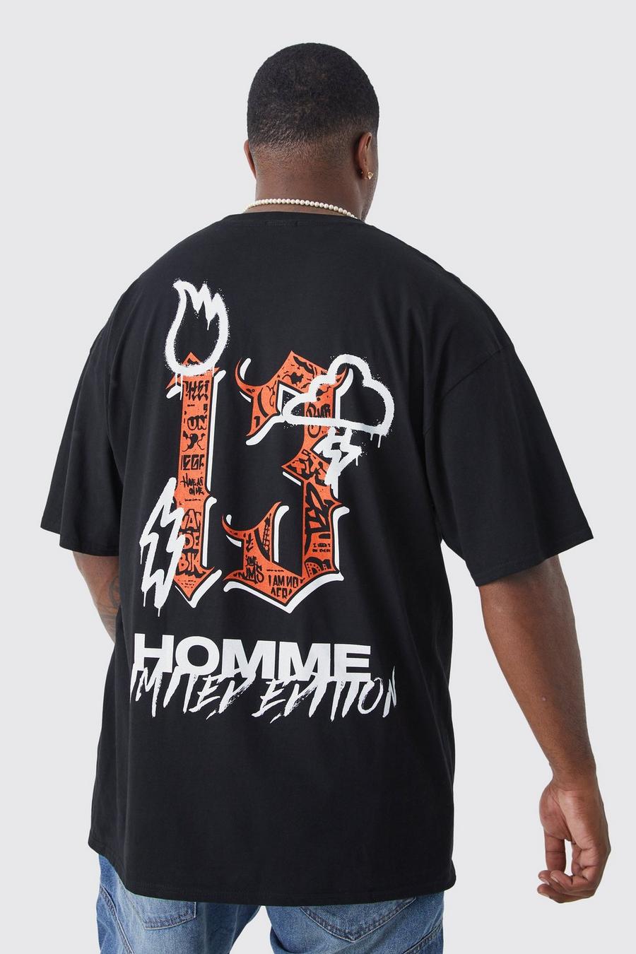 Black Plus Oversized 13 Homme T-Shirt Met Print image number 1