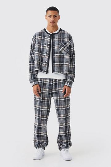 Brushed Flannel Boxy Bomber Jacket & Straight Leg Pants black