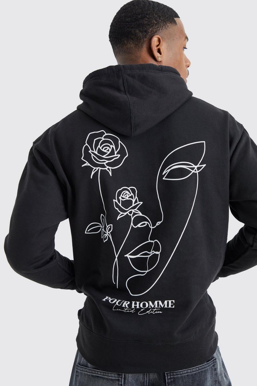 Oversize Hoodie mit floralem Print, Black noir