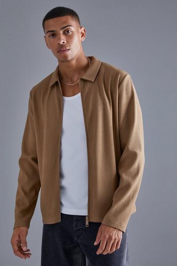 Stone Beige Heavy Ottoman Zip Through Overshirt