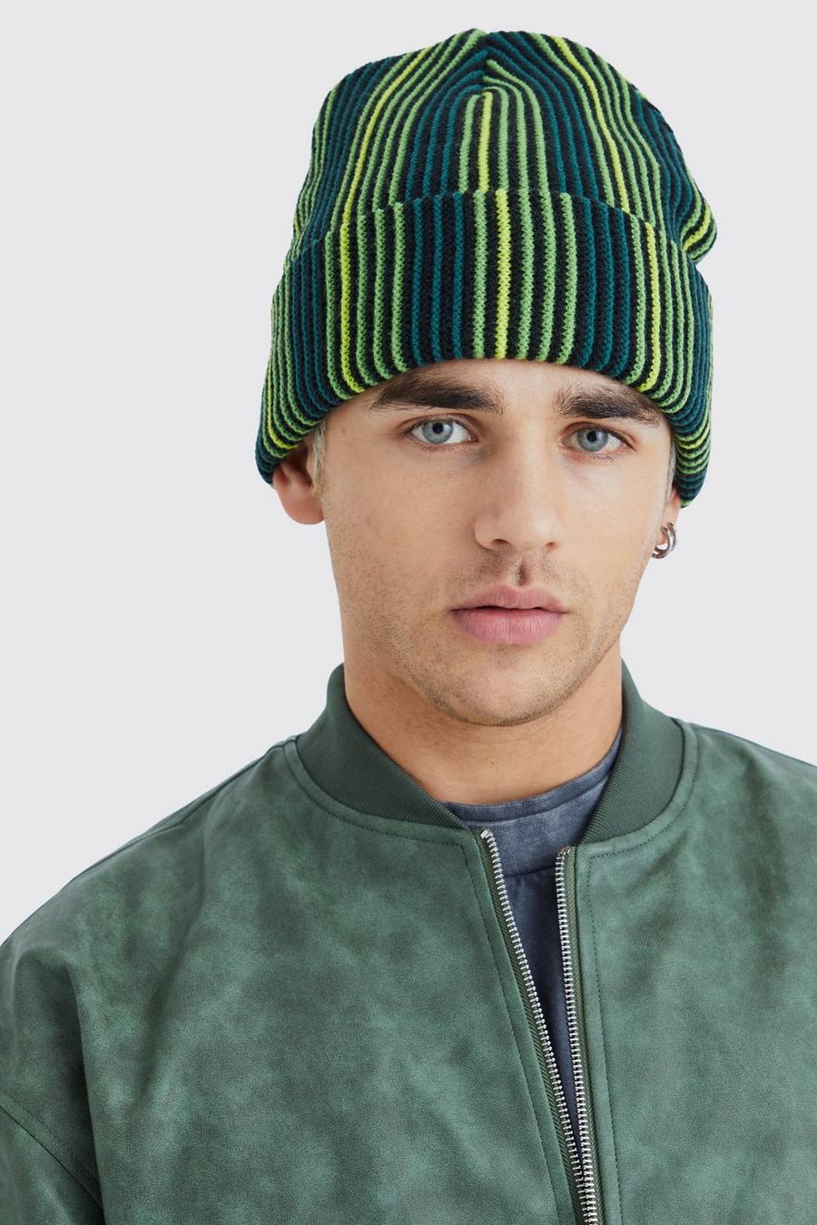 Green verde Stripe Knit Beanie