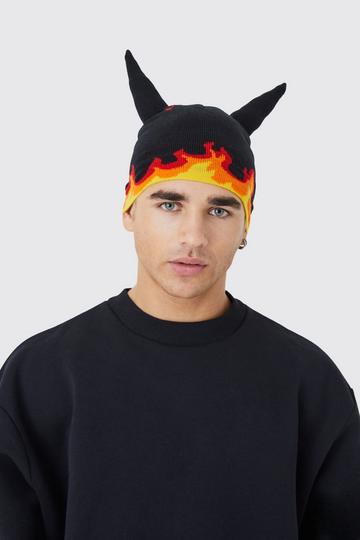 Flame Ear Beanie black