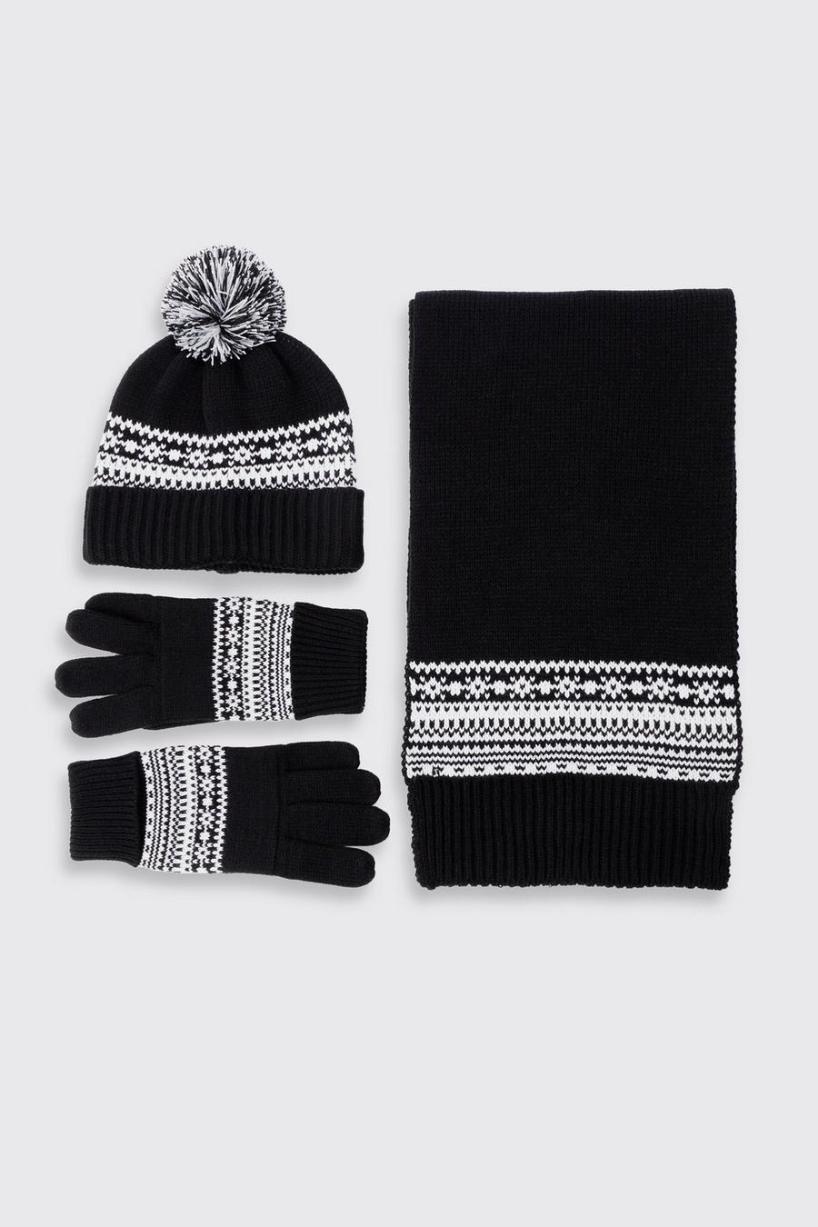 Coffret cadeau bonnet et gants unisexe en noir