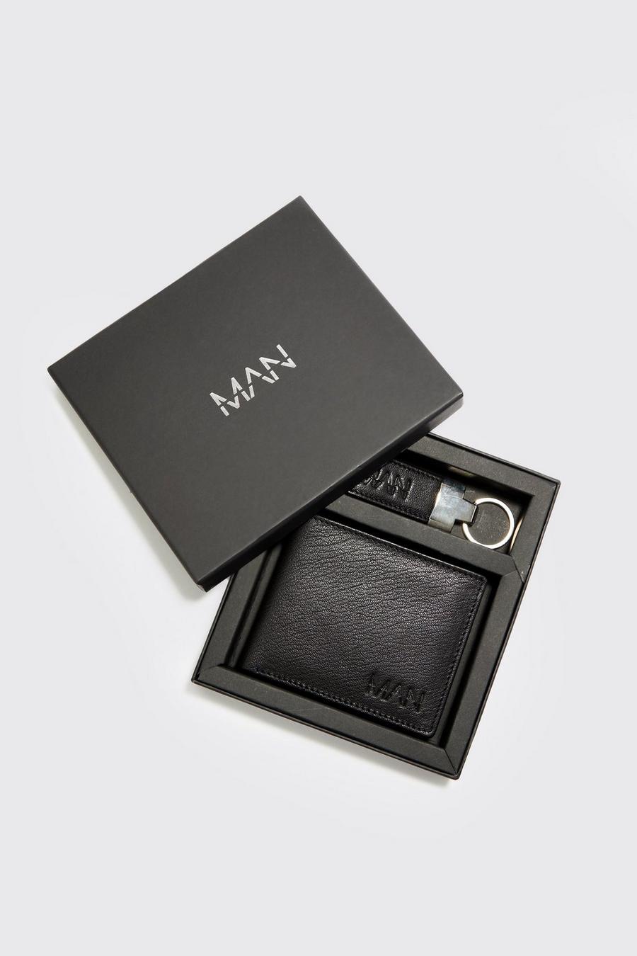 Black Real Leather Wallet And Key Ring Gift Set image number 1