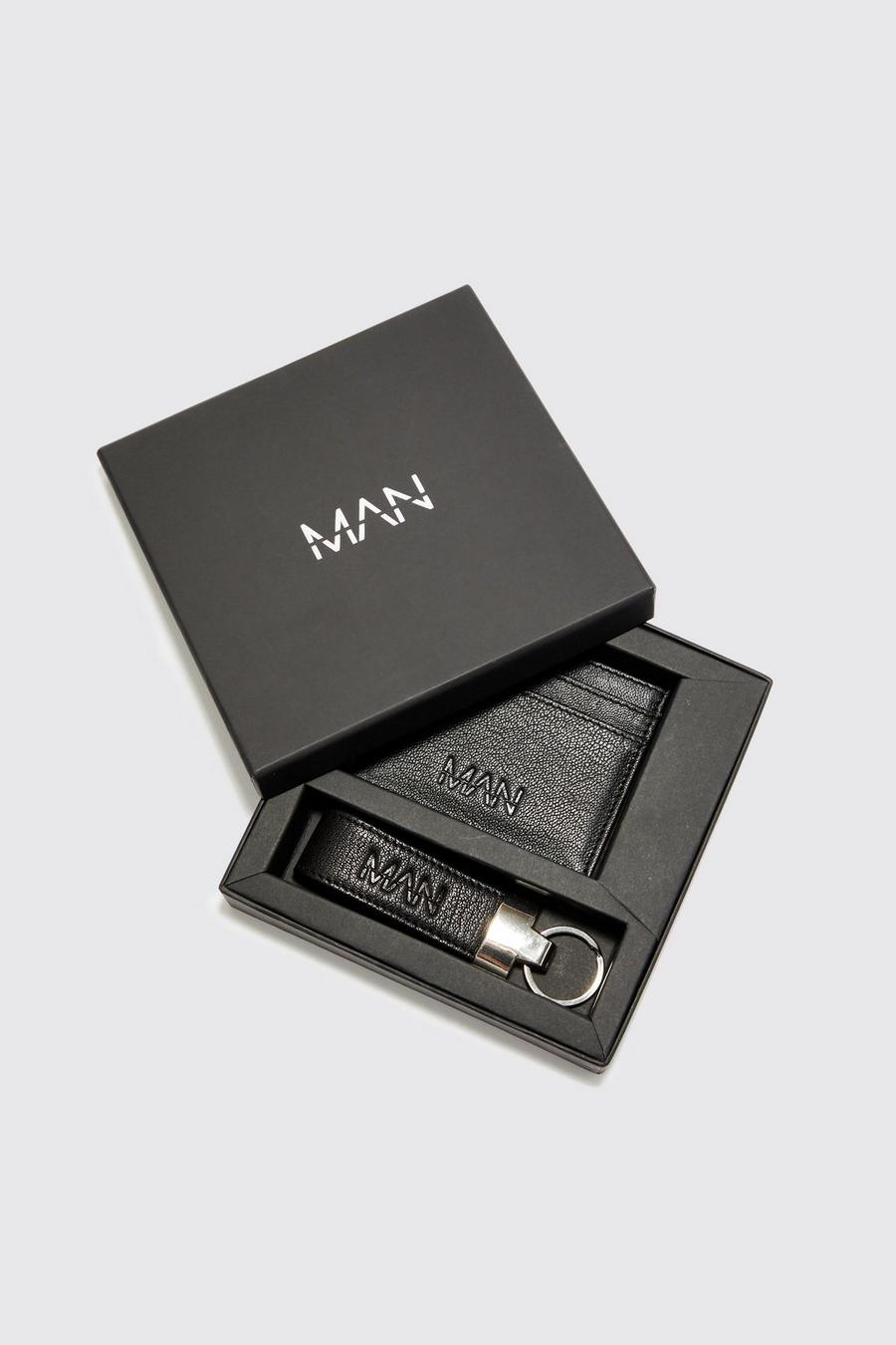 Black Real Leather Cardholder And Key Ring Gift Set image number 1