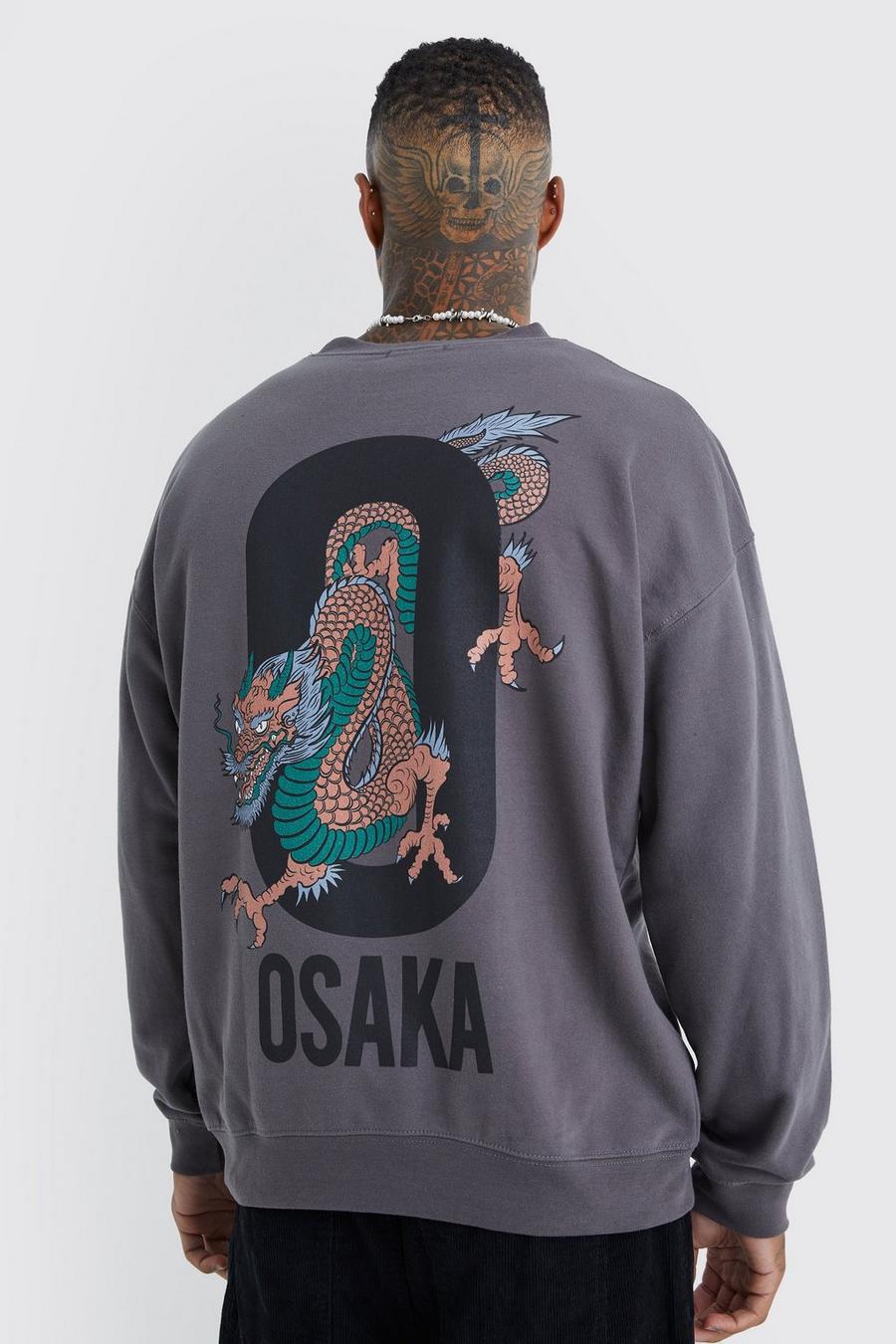 Oversize Sweatshirt mit Osaka-Print, Charcoal gris