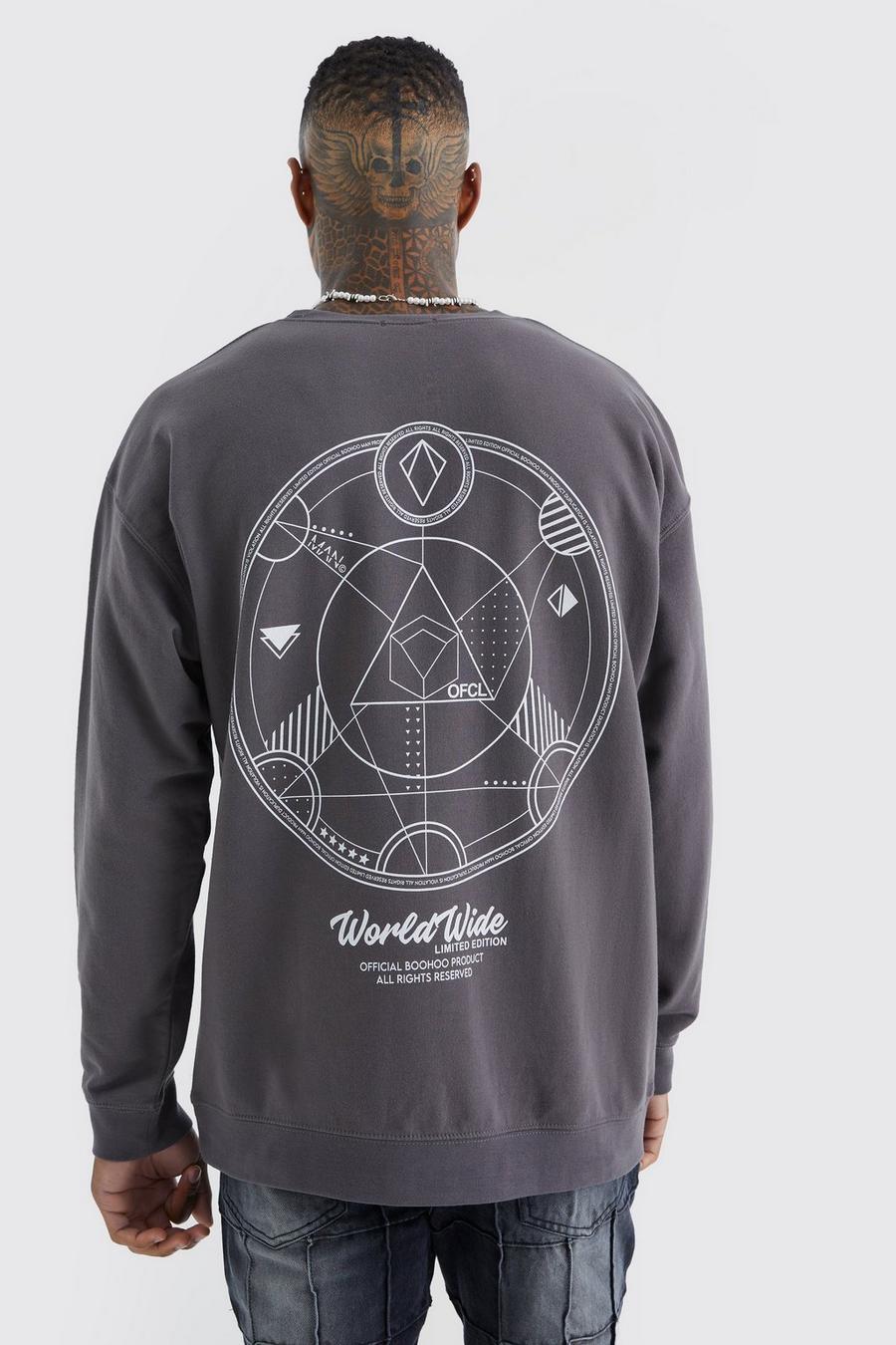Charcoal grå Oversized Worldwide Back Graphic Sweatshirt
