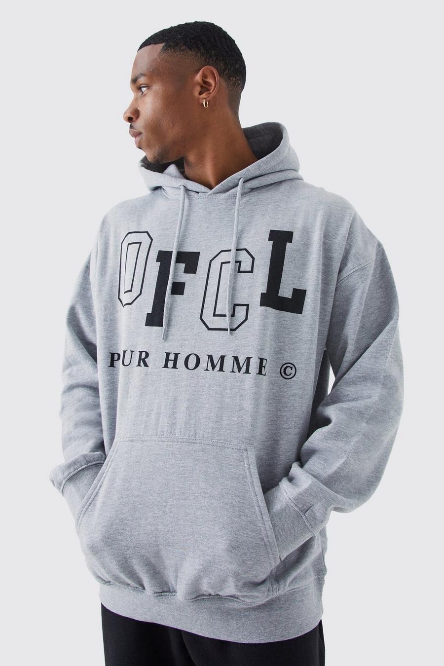 Grey marl Oversized Offcl Text Hoodie