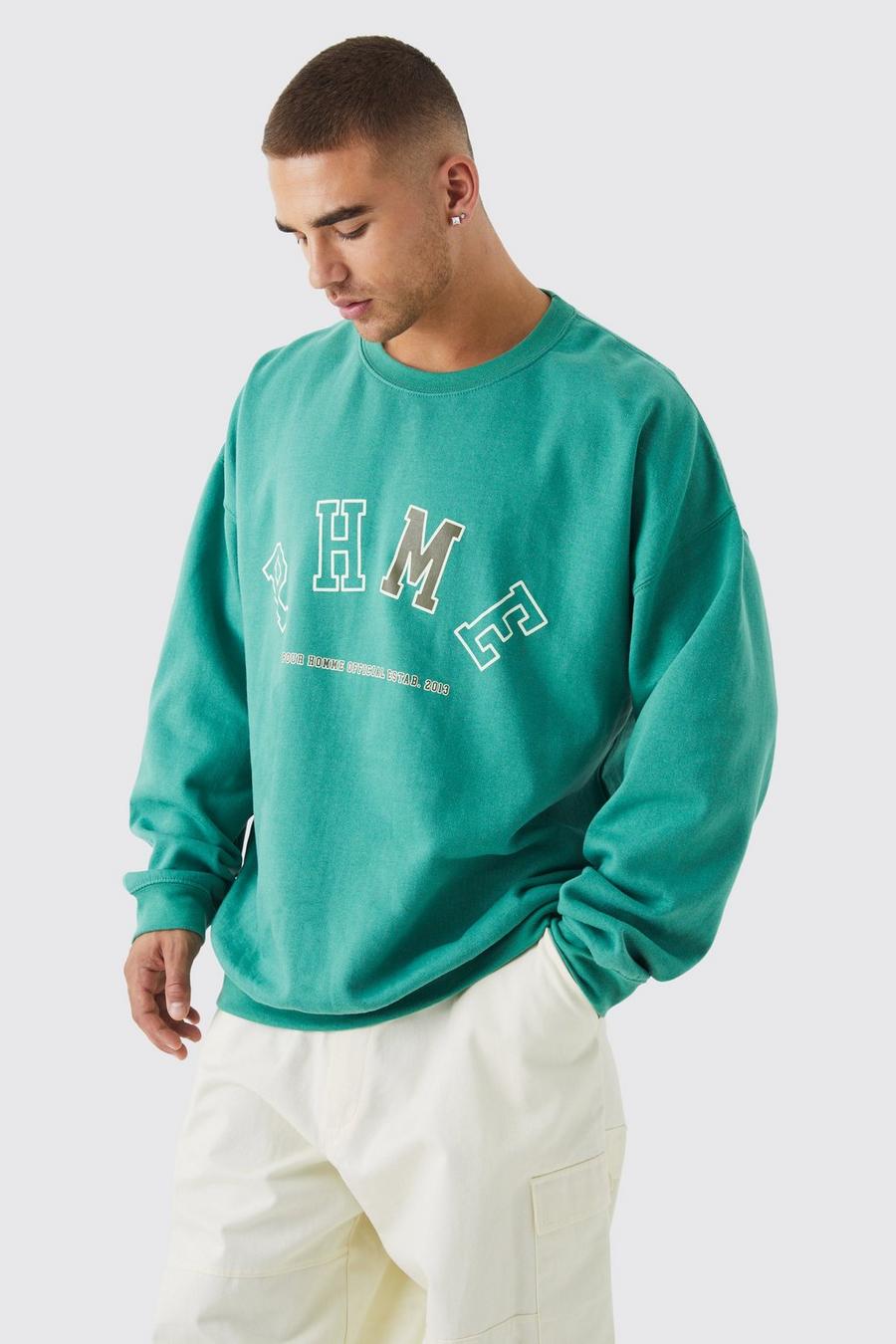 Green Oversized Phme Varisty Graphic Sweatshirt