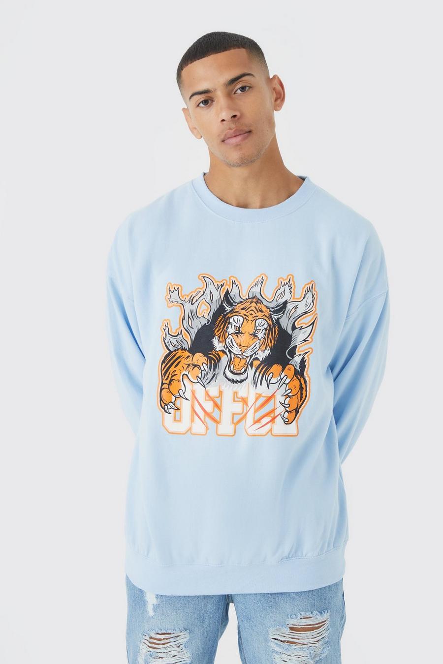 Light blue blå Oversized Offcl Tiger Graphic Sweatshirt 