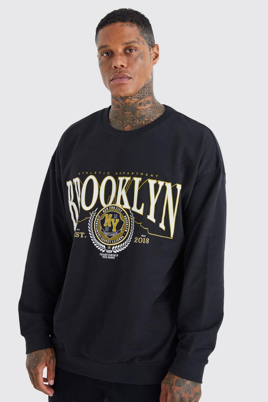 Black svart Oversized Brooklyn Graphic Sweatshirt