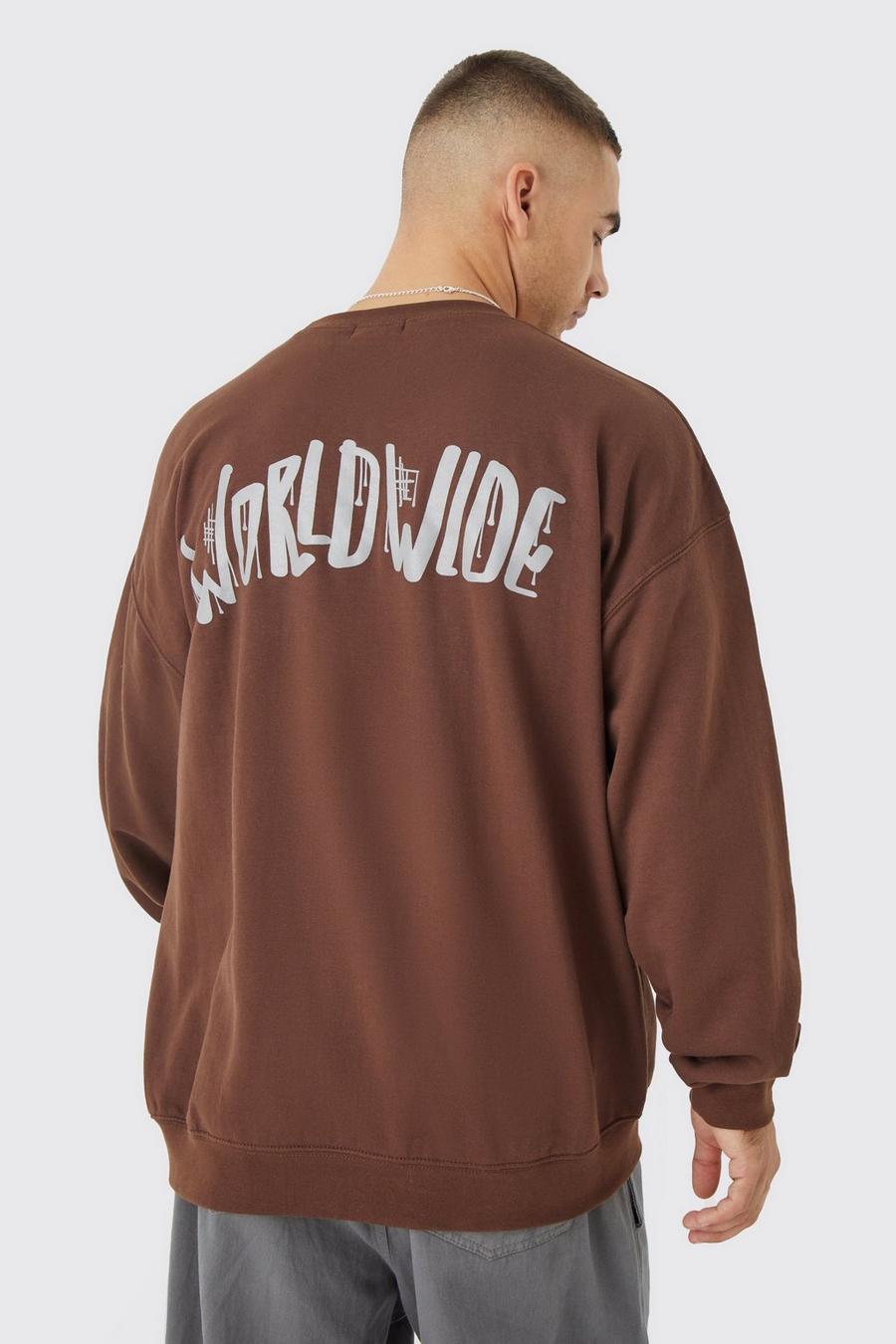 Chocolate brown Oversized Worldwide Graphic Sweatshirt