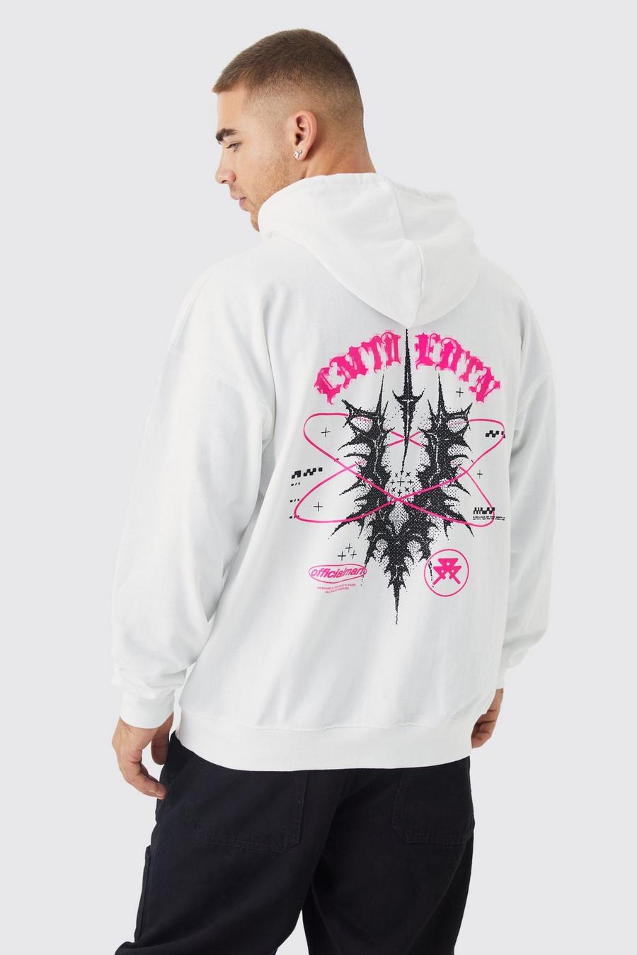 White blanc Oversized Limited Edition Back Graphic Hoodie