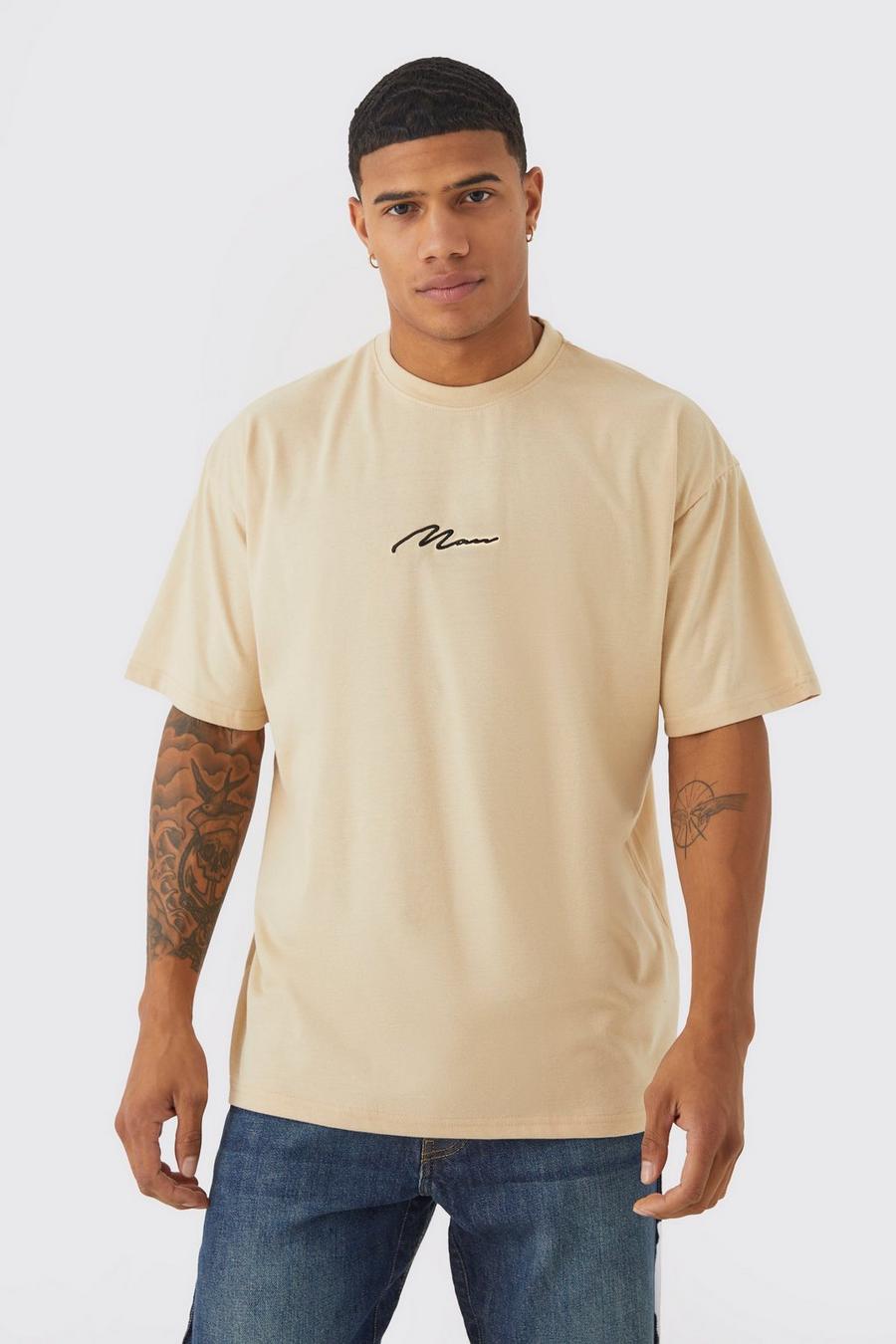 Camiseta oversize básica con firma MAN, Sand image number 1