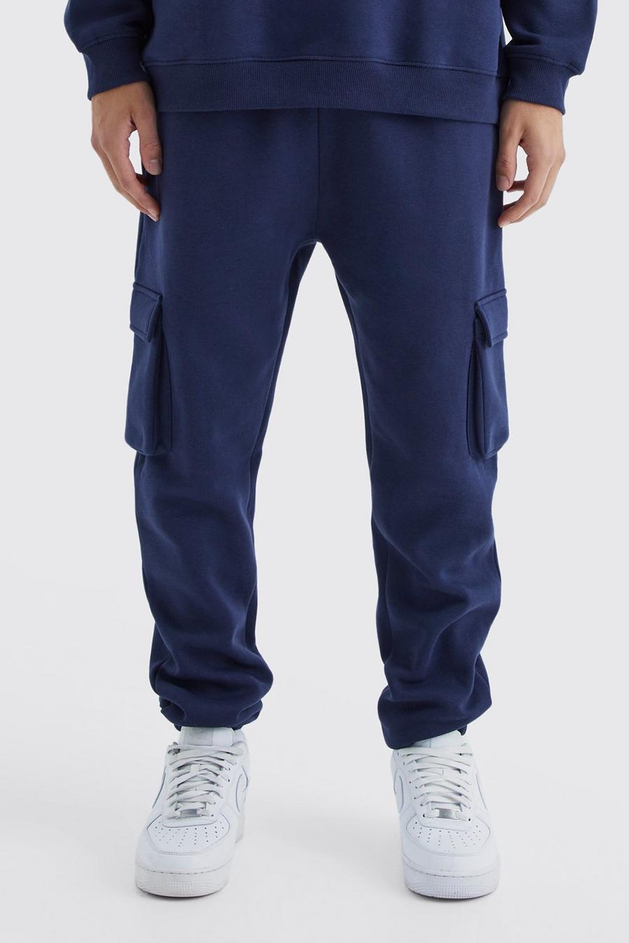 Navy marinblå Mjukisbyxor i skinny fit med fickor
