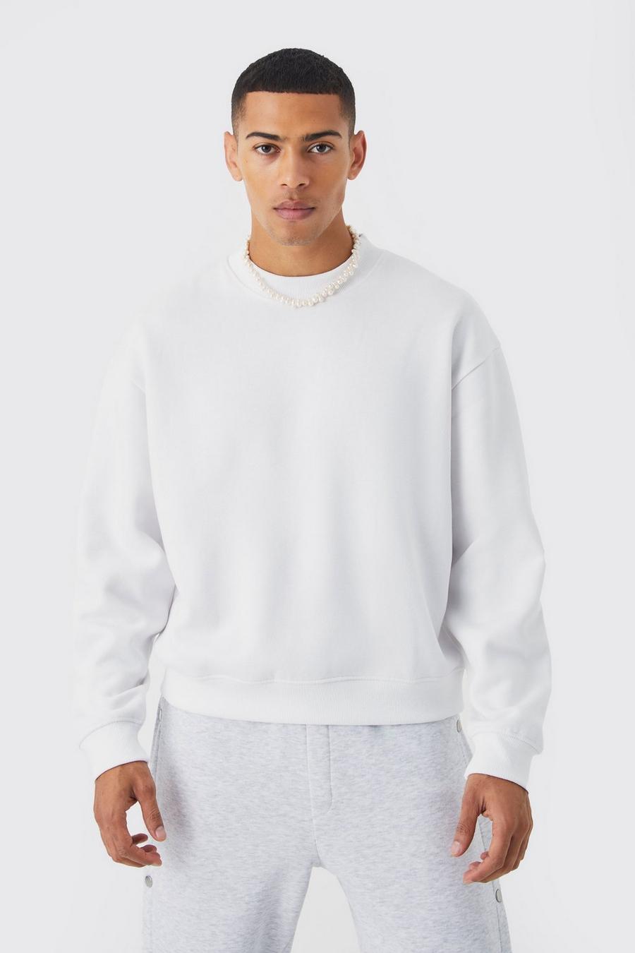 White Oversized Boxy Extended Neck Sweatshirt 