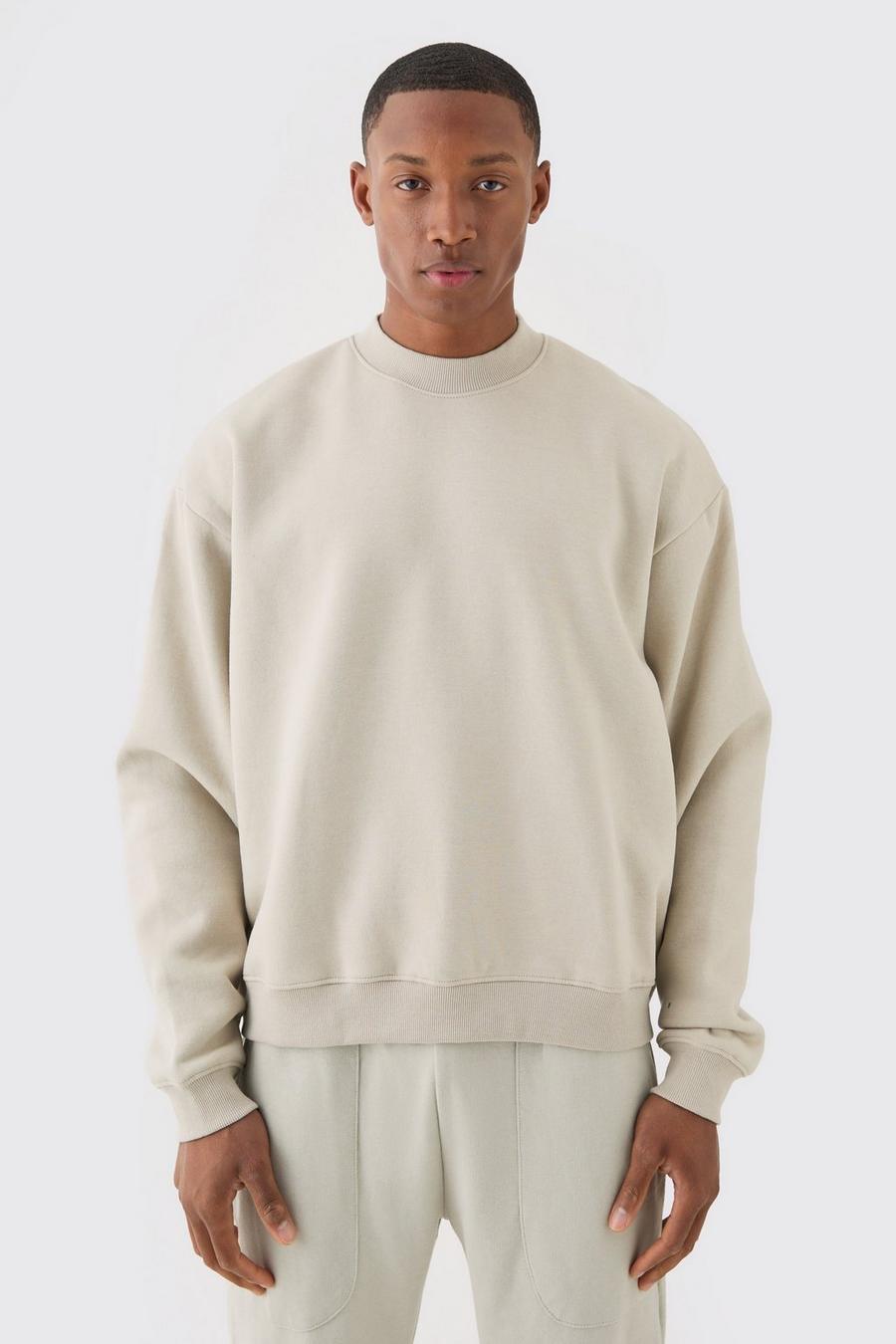Sand Oversize sweatshirt med hög halsmudd image number 1