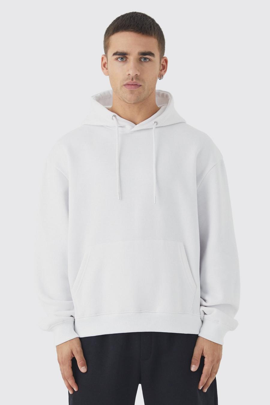 White Basic Oversize hoodie i boxig modell