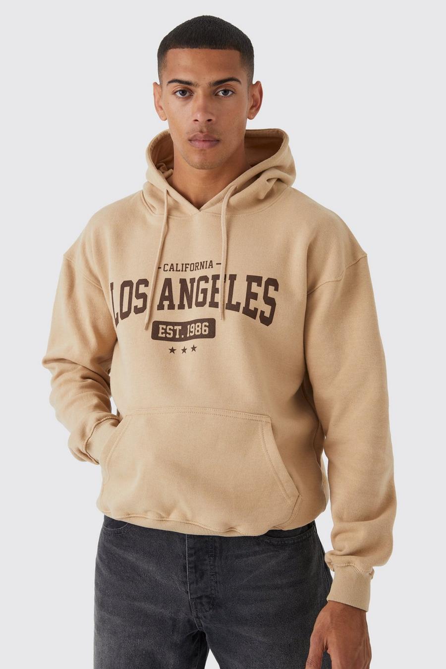 Sand beige LA Oversize hoodie med tryck