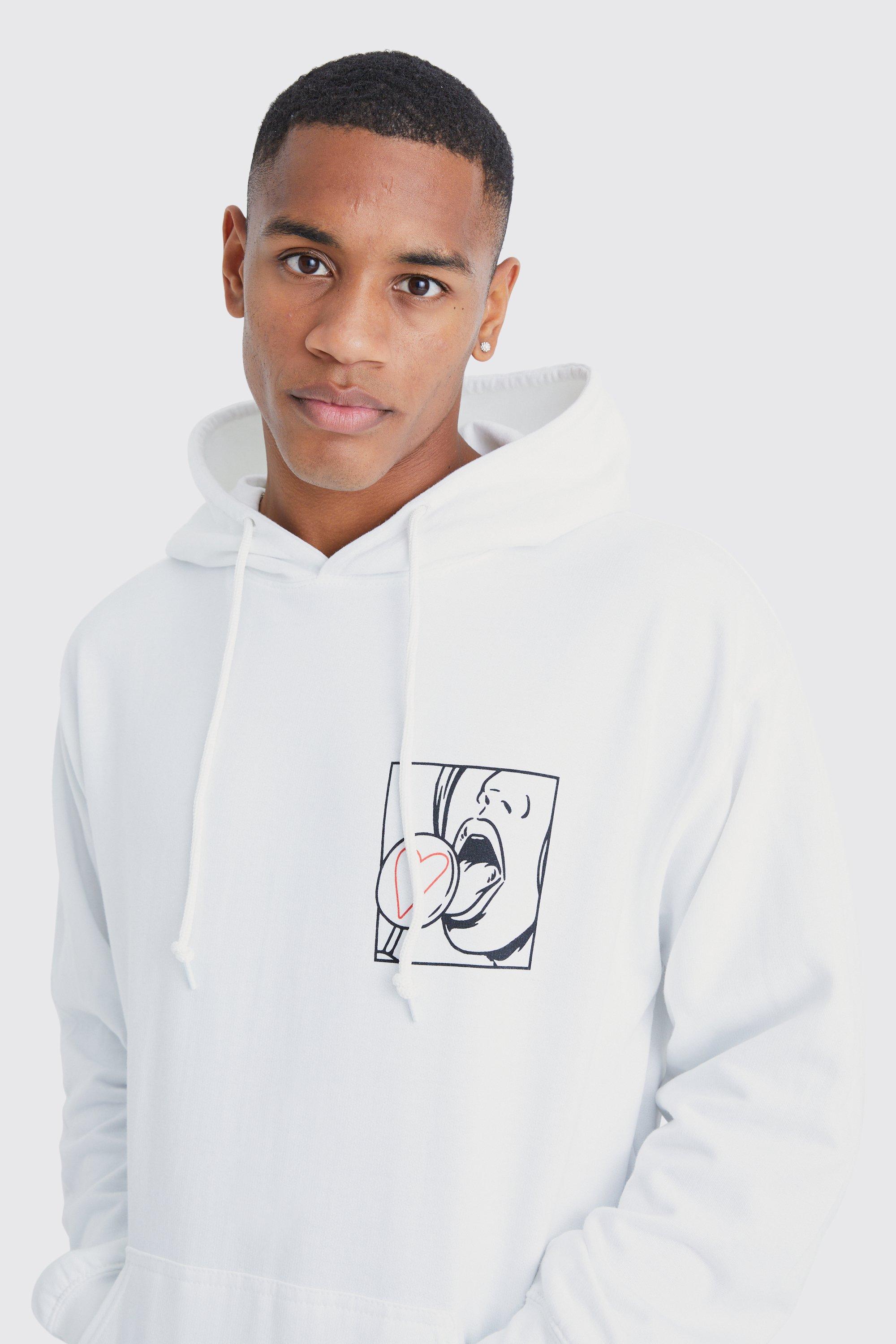 White oversized best sale graphic hoodie