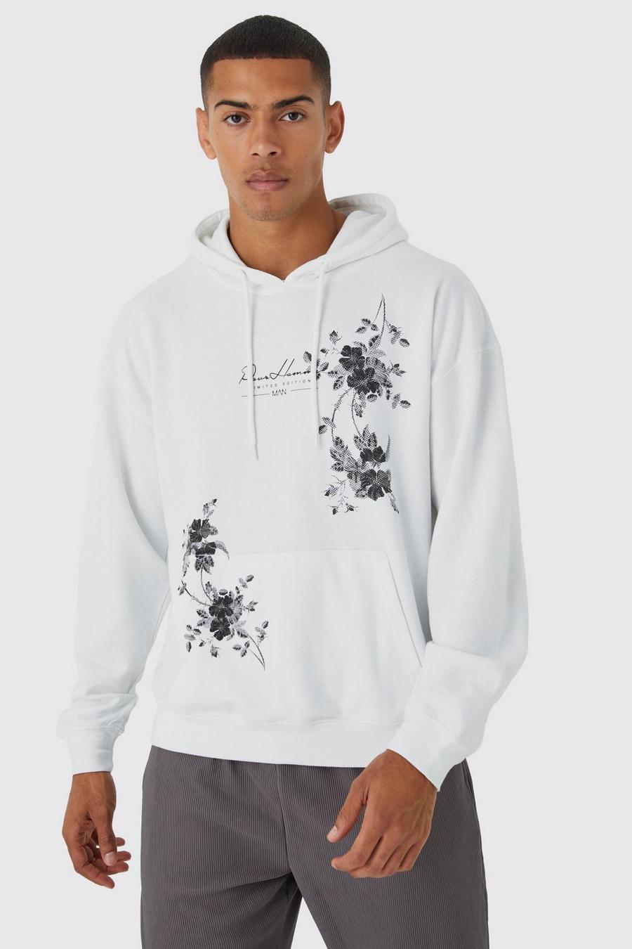 White Regular Fit Pour Floral Floral Hoodie image number 1