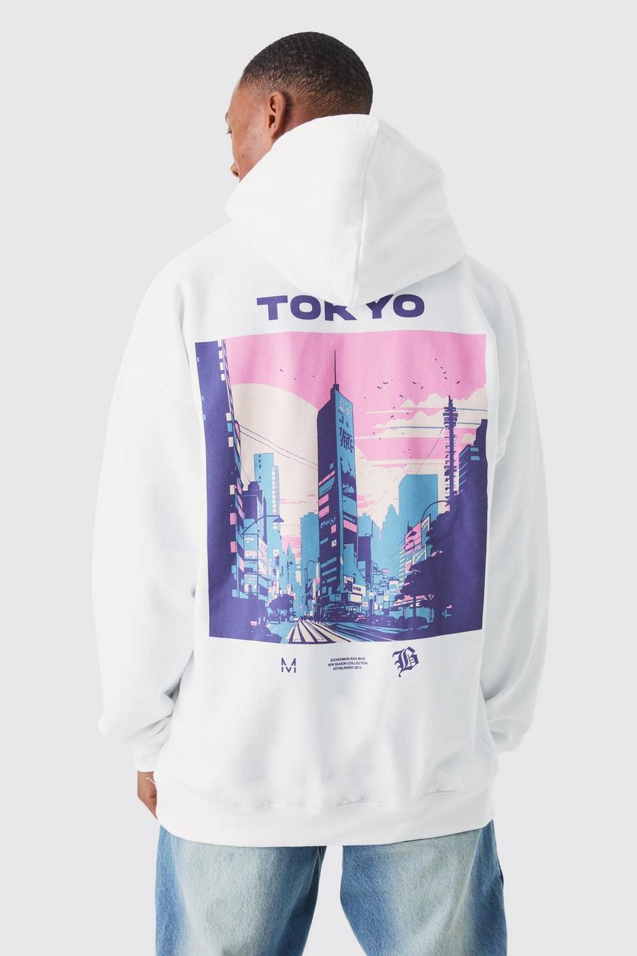 White vit Oversized Tokyo City Scape Print Hoodie image number 1