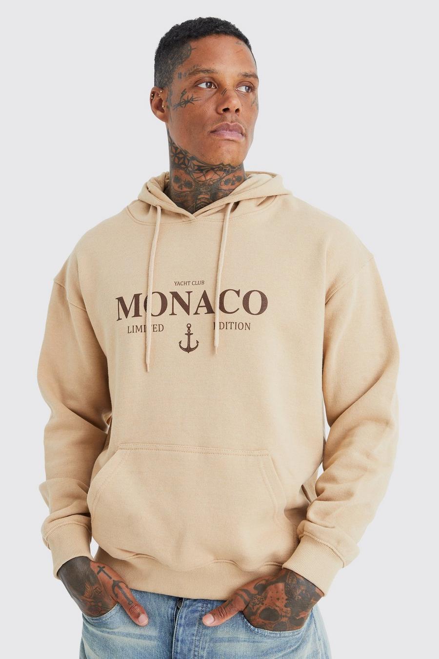 Sweat à capuche oversize à slogan Monaco Limited Edition, Sand beige