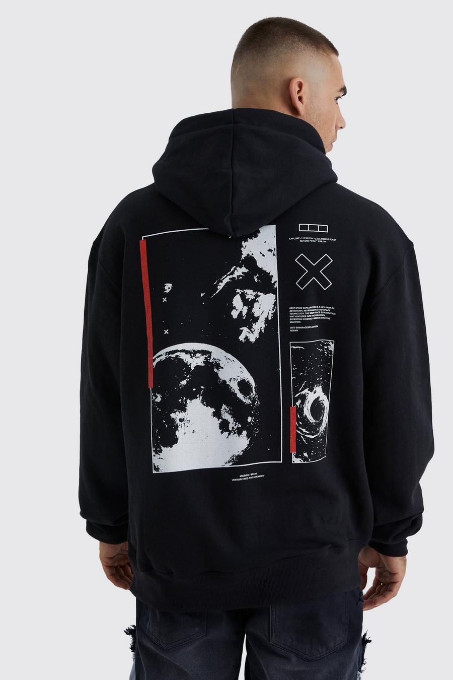 Black Oversize hoodie med tryck på ryggen image number 1