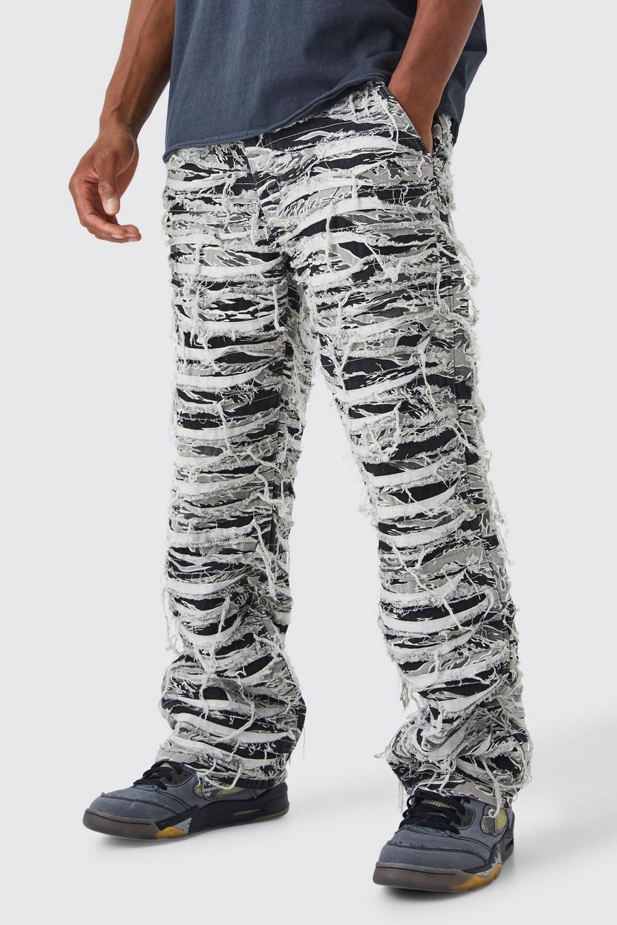 Charcoal Relaxed Heavily Distressed Camo Trouser image number 1