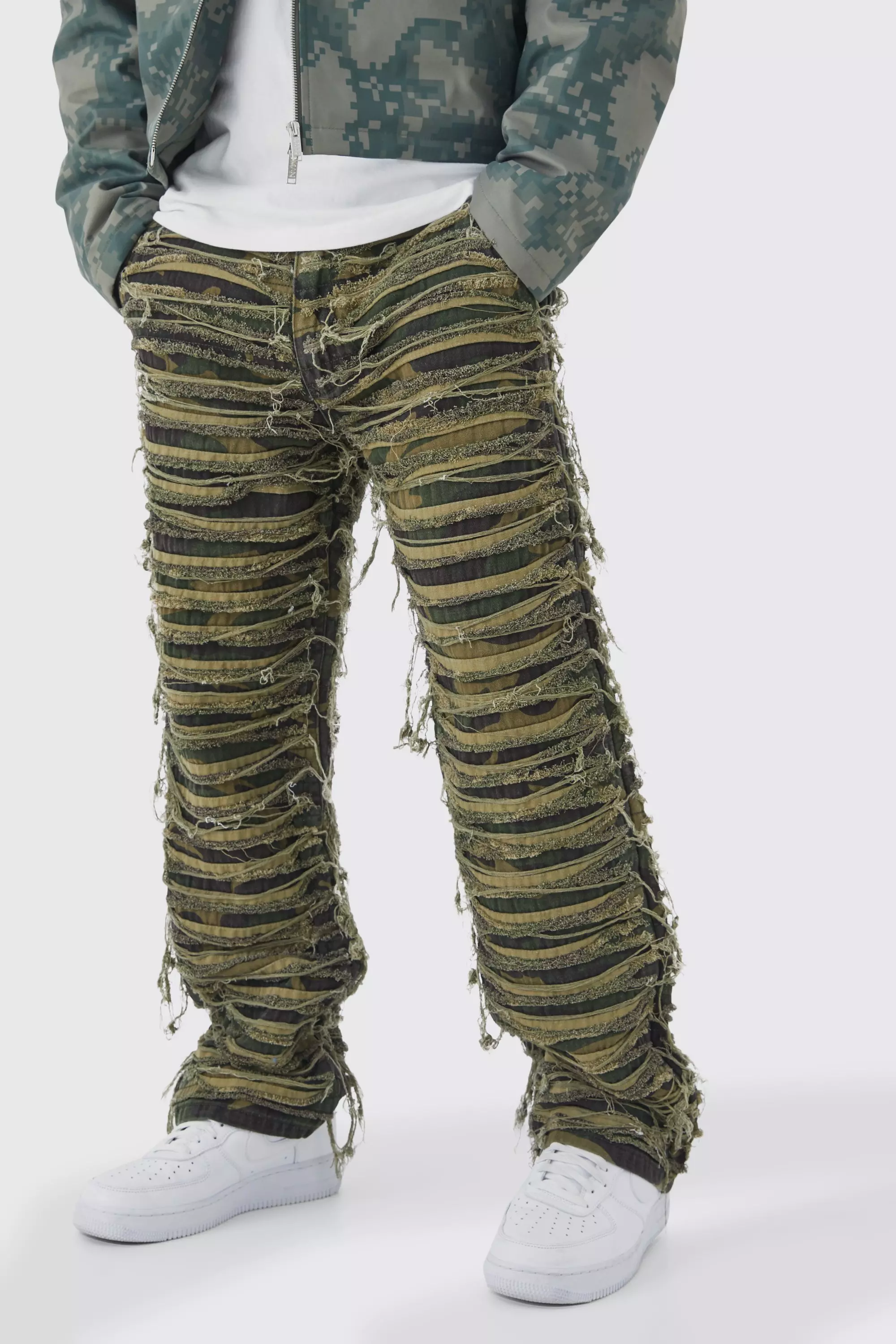 Relaxed Heavily Distressed Camo Trouser