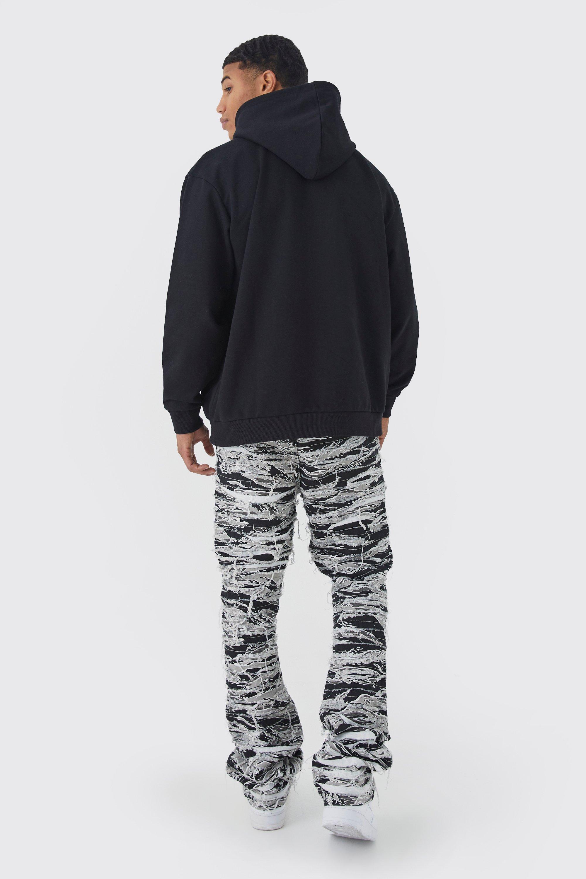 Slim Stacked Flare Heavily Distressed Camo Trouser