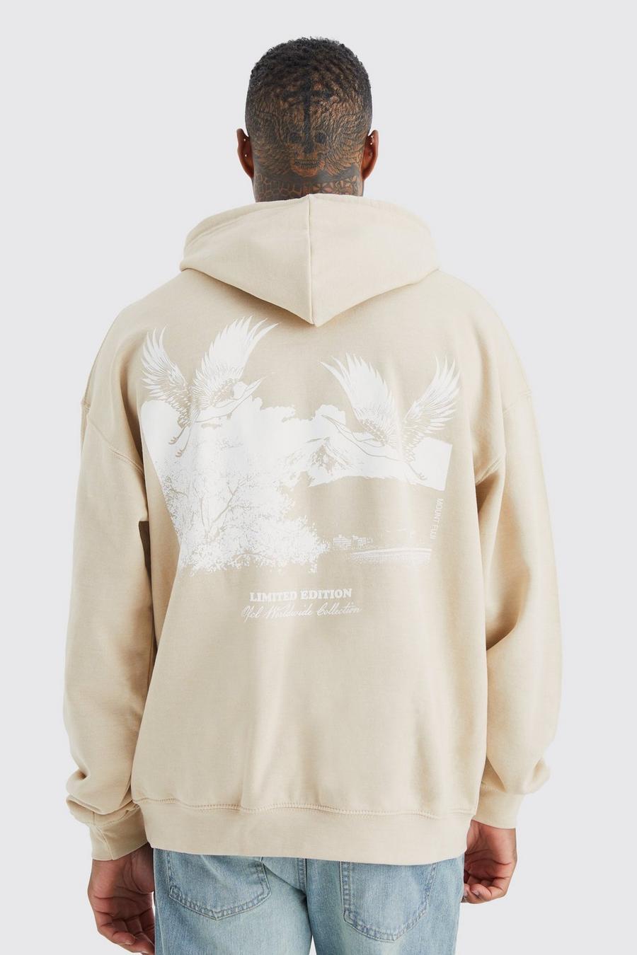 Sand Oversized Crane Graphic Hoodie image number 1