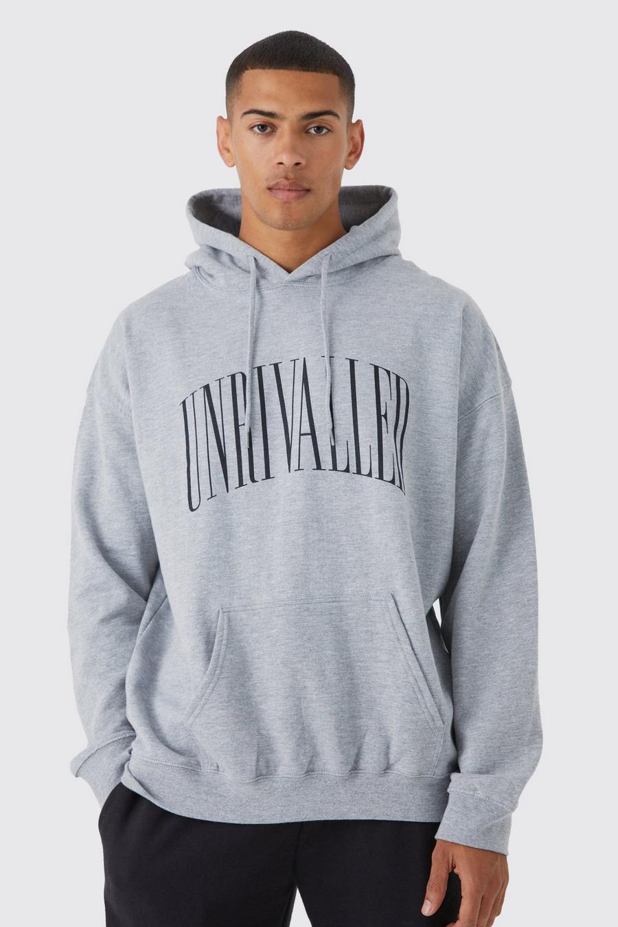 Grey marl Oversized Unrivalled Graphic Hoodie image number 1