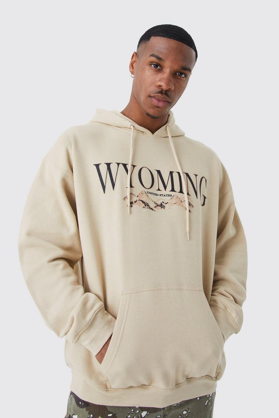 Sand Oversized Wyoming Mountain Graphic Hoodie image number 1