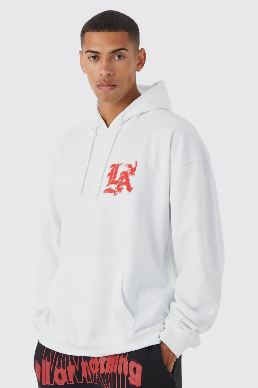 White vit LA Oversize hoodie med grafiskt tryck
