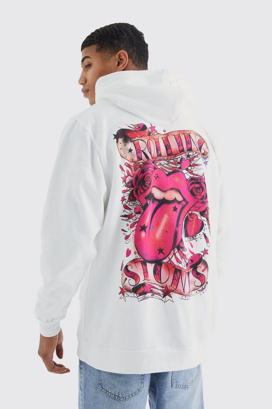 White Oversized Rolling Stones License Hoodie image number 1