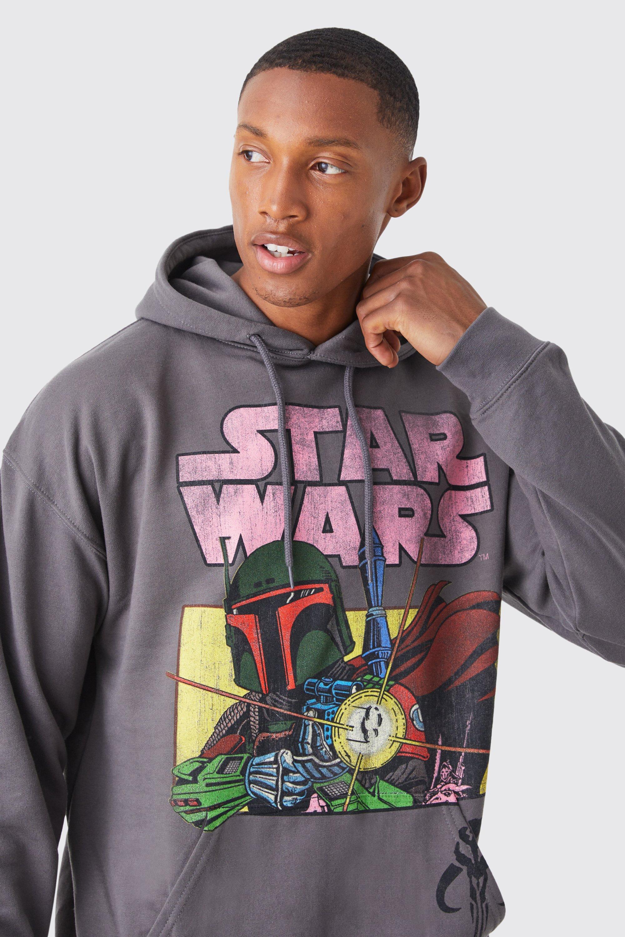 Oversized Acid Wash Star Wars License Hoodie boohoo