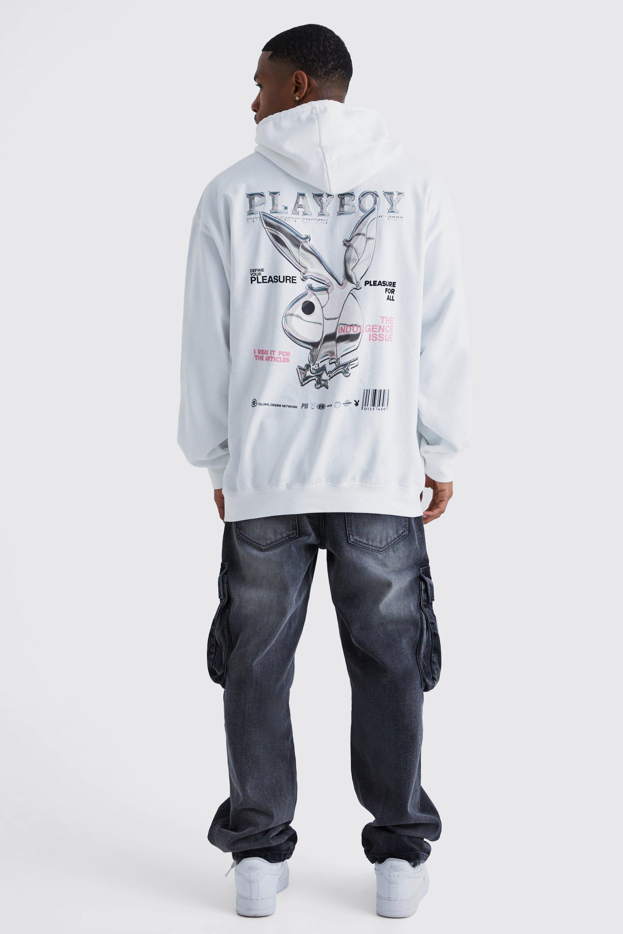 Sudadera oversize con capucha y estampado de Playboy boohoo