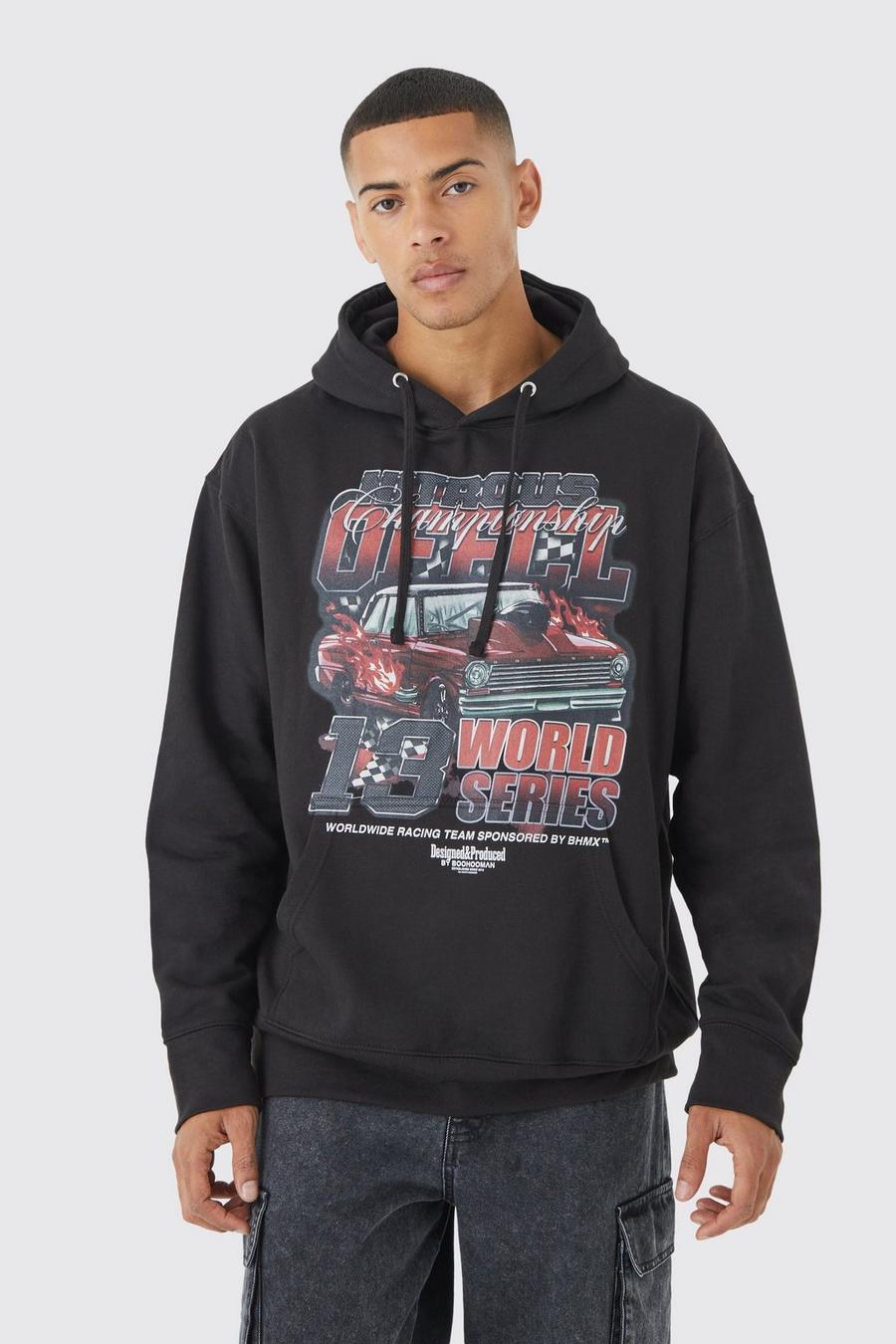 Black Oversized Car Graphic Hoodie image number 1