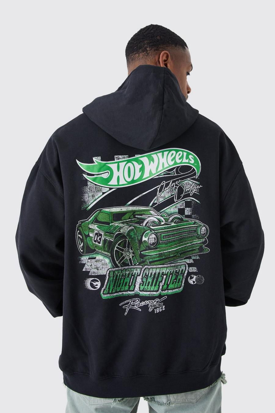 Black Hot Wheels Oversize hoodie med tryck image number 1